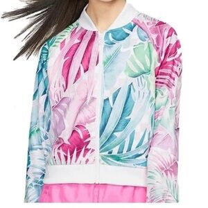 Nike Women’s Crop Track Jacket Botanical Leaves White Pink Blue L